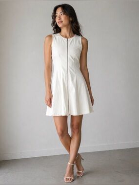 Theory Sleeveless Cream Mini Dress with Front Zip